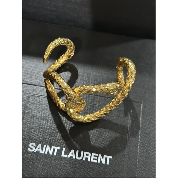 Rare Saint Laurent YSL engraved - Elegant Gold Wrap Around Snake Bracelet New - Picture 2 of 16